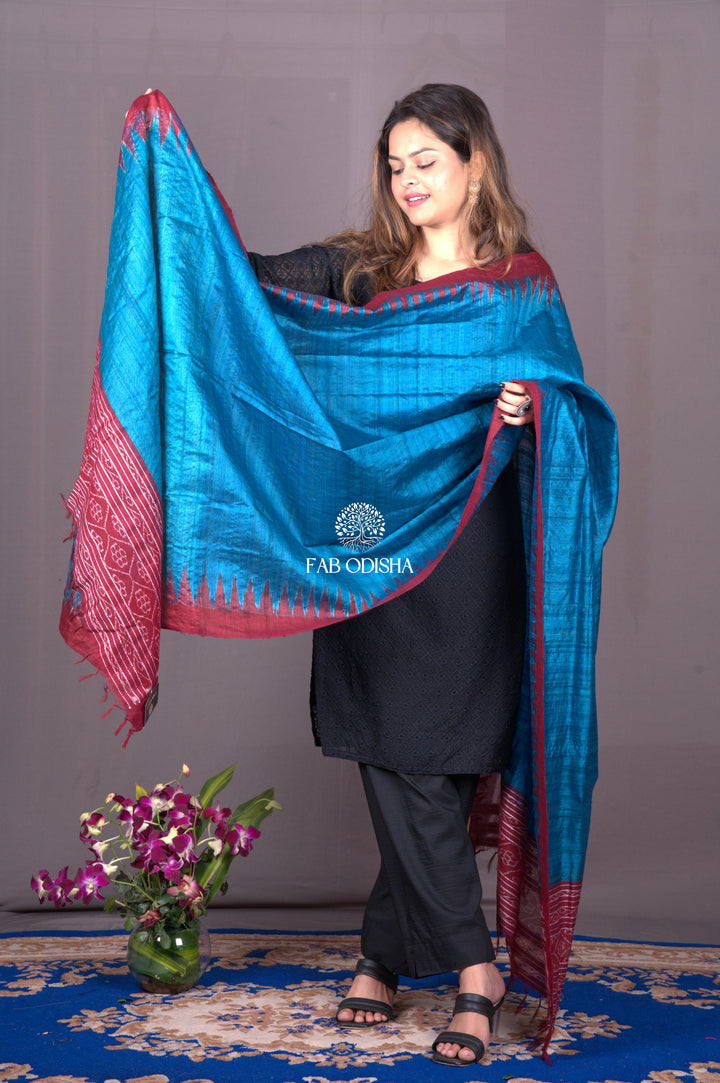 MAGNIFICENT ROYAL BLUE PURE FINE TUSSAR SILK  DUPATTA