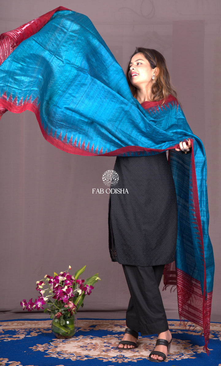 MAGNIFICENT ROYAL BLUE PURE FINE TUSSAR SILK  DUPATTA