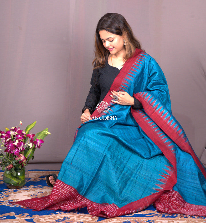 MAGNIFICENT ROYAL BLUE PURE FINE TUSSAR SILK  DUPATTA