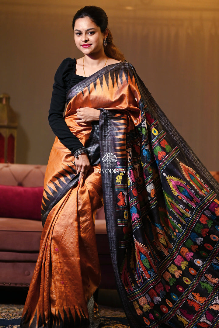 "BAHAAR-E-RANG" LUXURIOUS HERITAGE DOLABEDI SUPER FINE TUSSAR SILK SAREE