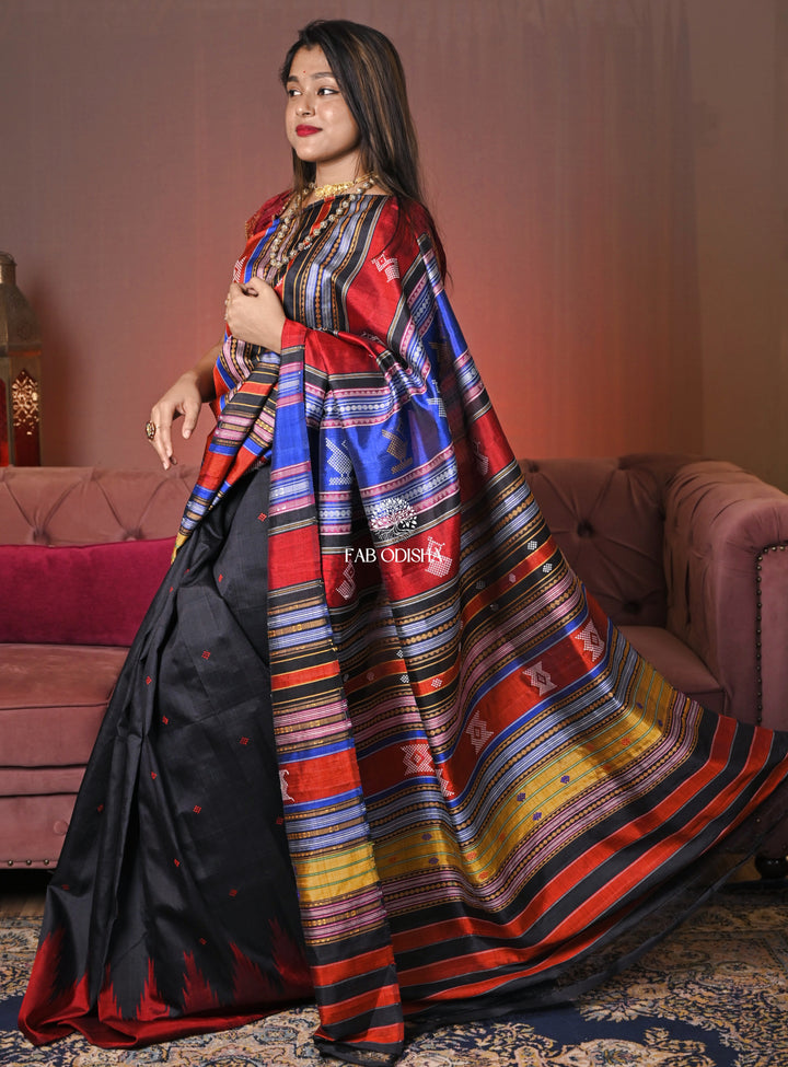 SHYAM SAROVAR BLACK MAJESTIC DOUBLE AANCHAL BERHAMPURI PATTA SAREE