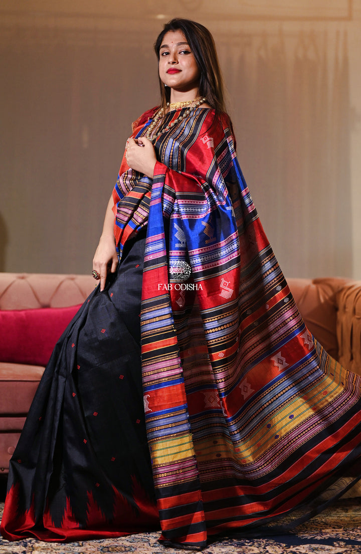 SHYAM SAROVAR BLACK MAJESTIC DOUBLE AANCHAL BERHAMPURI PATTA SAREE