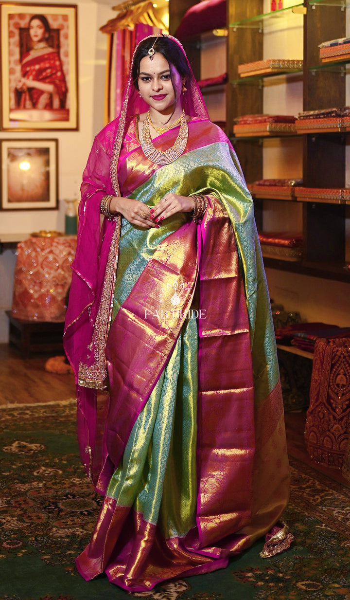 "BEWILDERING GREEN" PURE TISSUE SILK KANJIVARAM SAREE