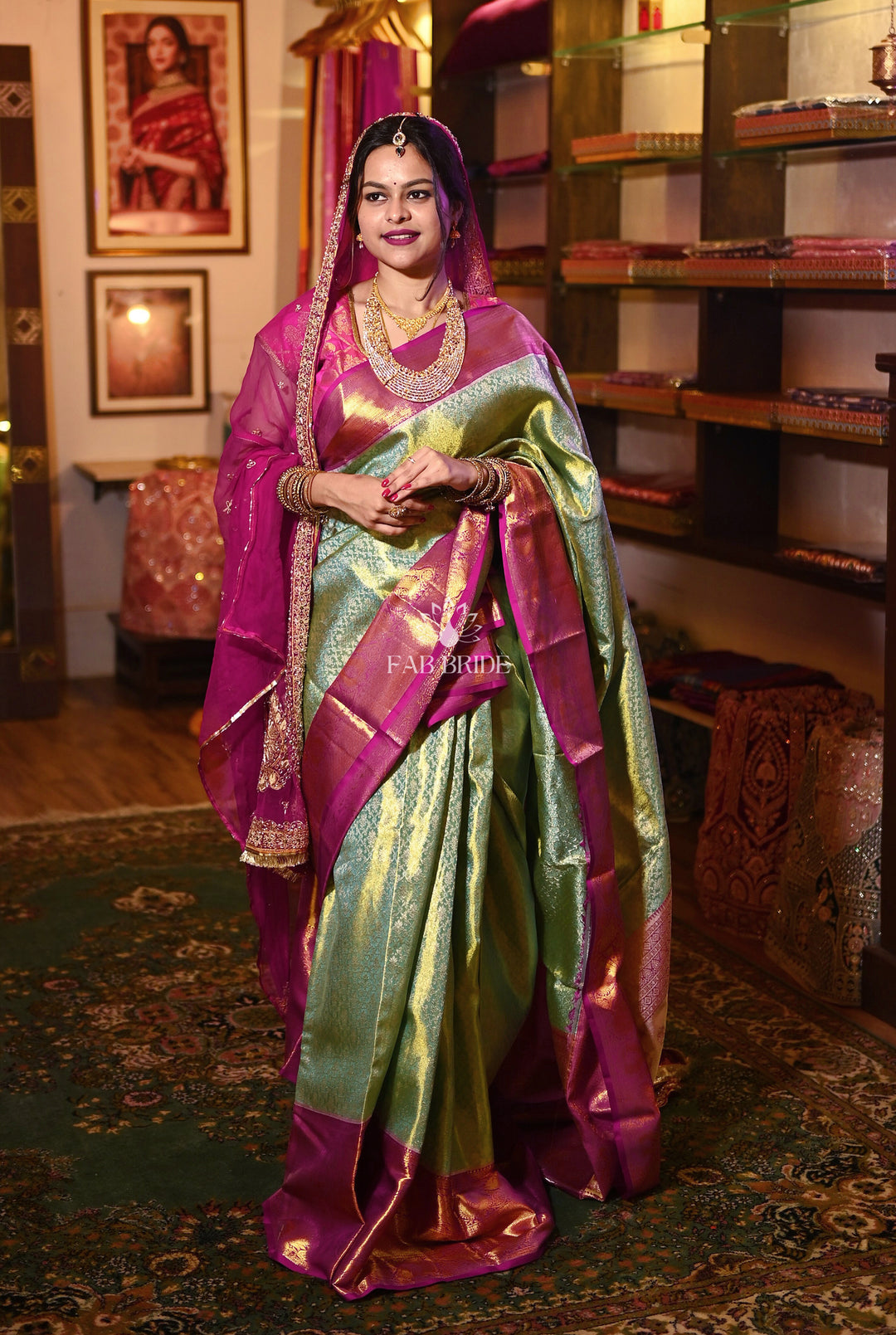 "BEWILDERING GREEN" PURE TISSUE SILK KANJIVARAM SAREE