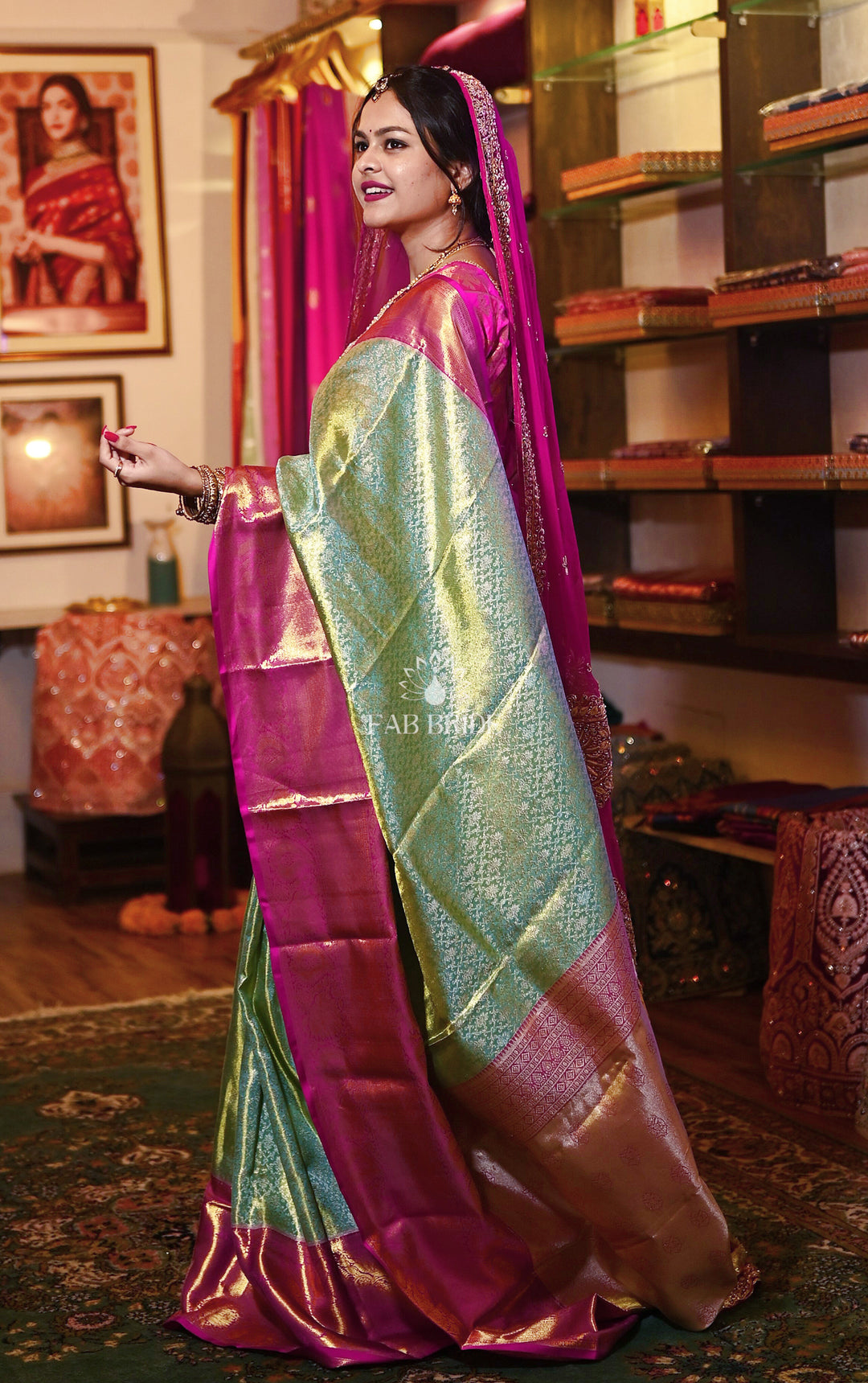 "BEWILDERING GREEN" PURE TISSUE SILK KANJIVARAM SAREE