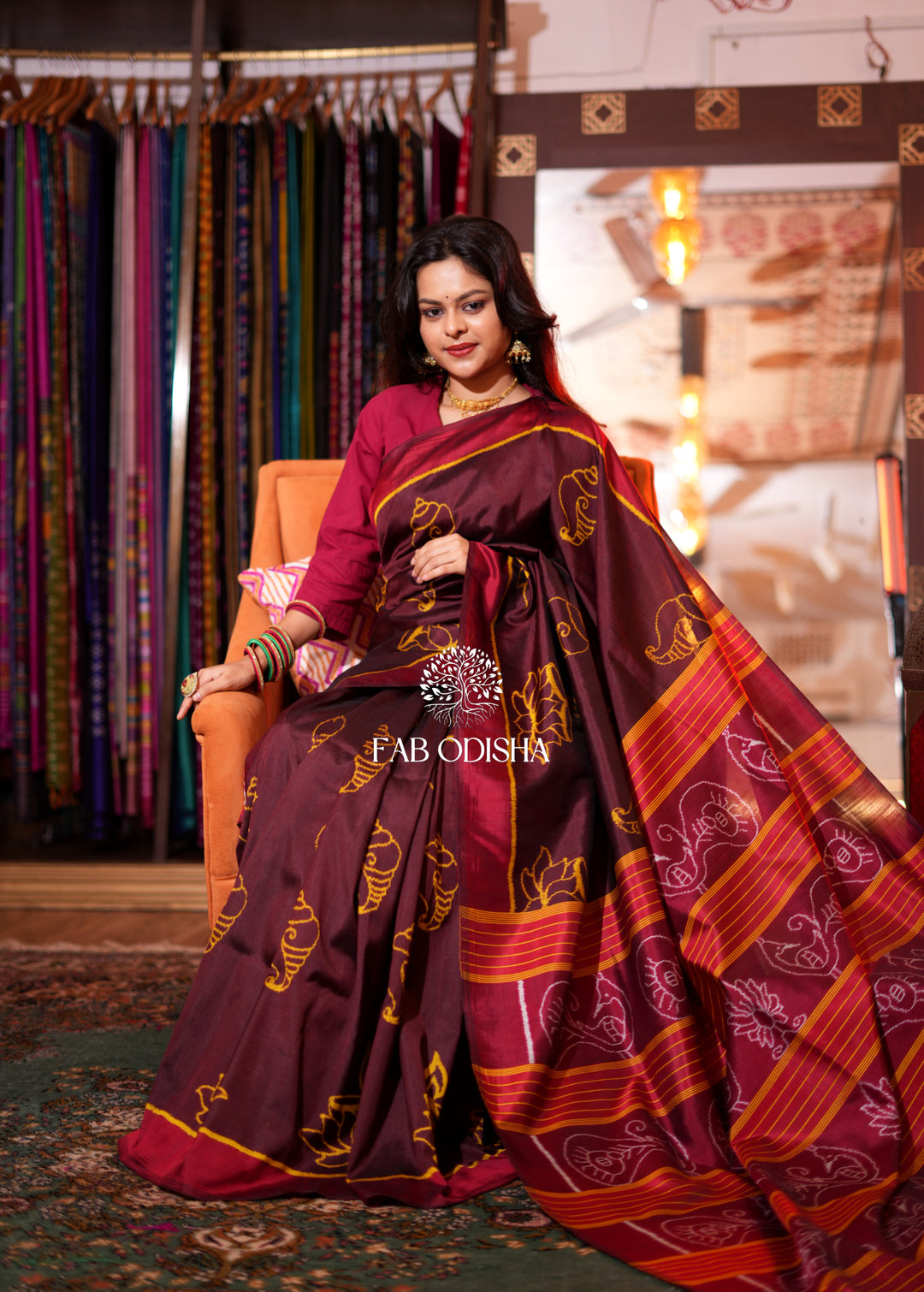 ELITE COFFEE DEEPAM -PADMA-SHANKH MULBERRY SILK SAREE