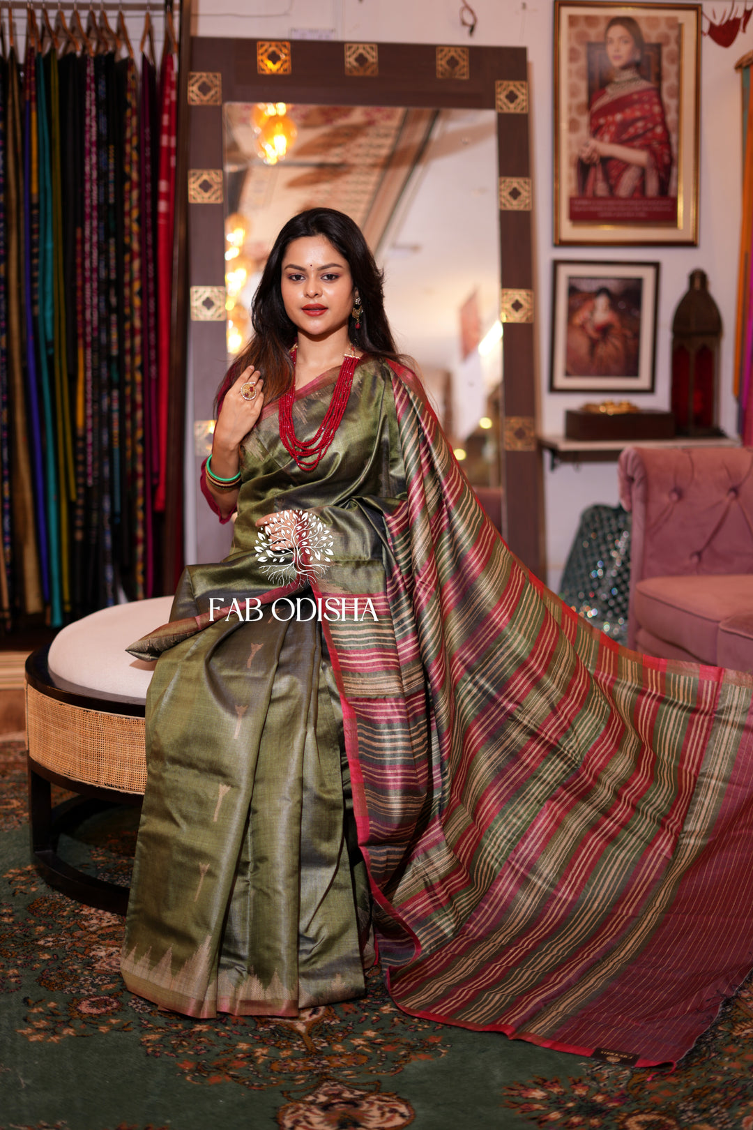 KADIMBINI MASTER WEAVE HERITAGE PHODA-KUMBHA DESIGNER FINE TUSSAR JALLA SILK SAREE