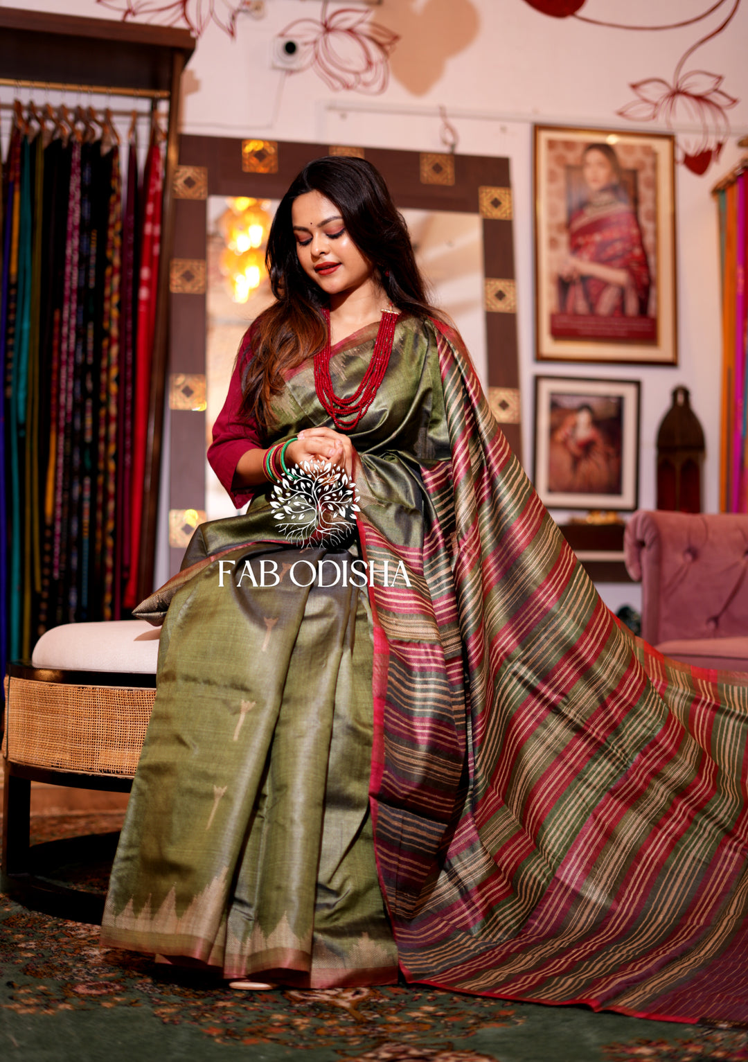 KADIMBINI MASTER WEAVE HERITAGE PHODA-KUMBHA DESIGNER FINE TUSSAR JALLA SILK SAREE