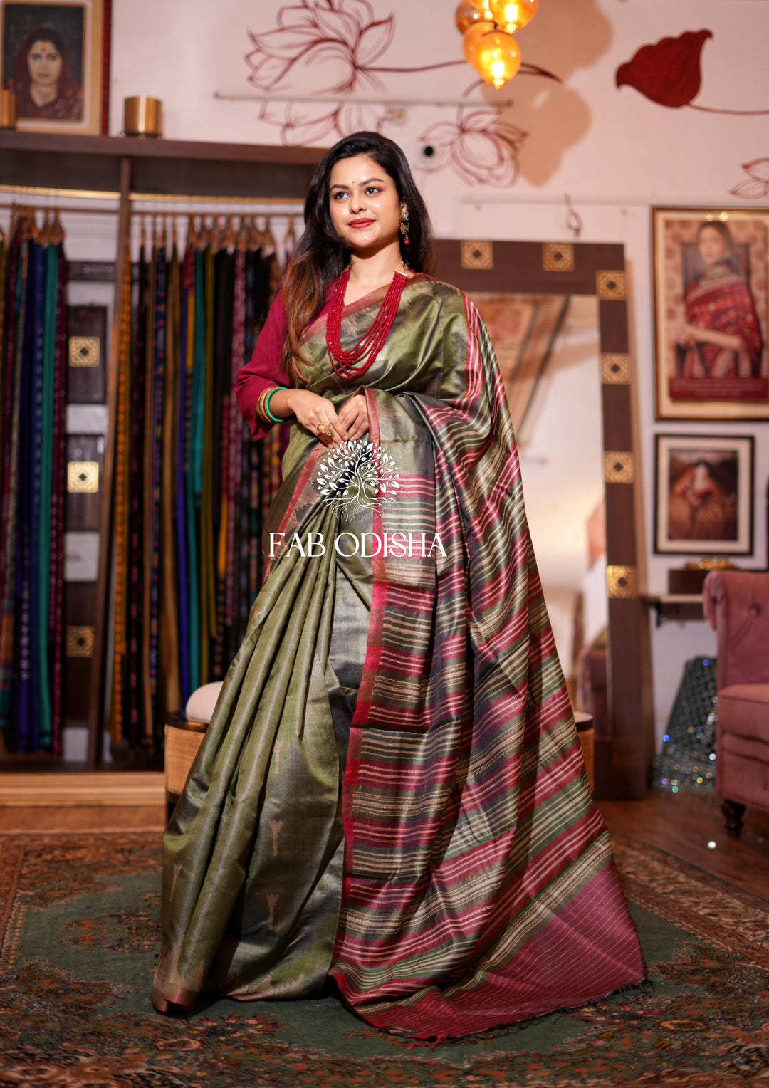 KADIMBINI MASTER WEAVE HERITAGE PHODA-KUMBHA DESIGNER FINE TUSSAR JALLA SILK SAREE