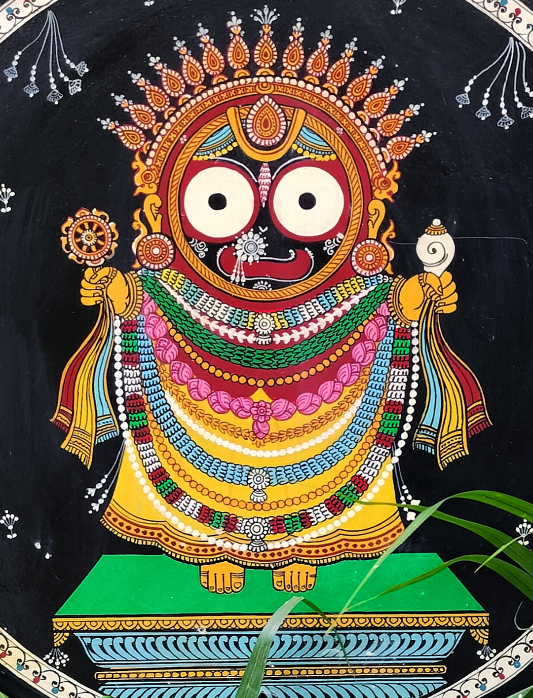 LARGE DIZED-18 INCHES HAND CARVED/HAND-PAINTED JAGANNATH WALL PLATE