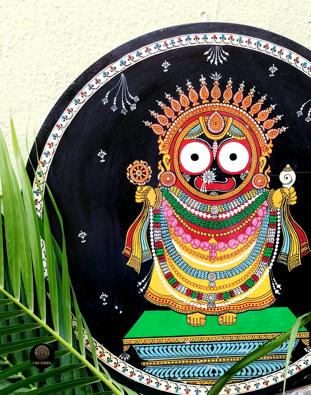 LARGE DIZED-18 INCHES HAND CARVED/HAND-PAINTED JAGANNATH WALL PLATE