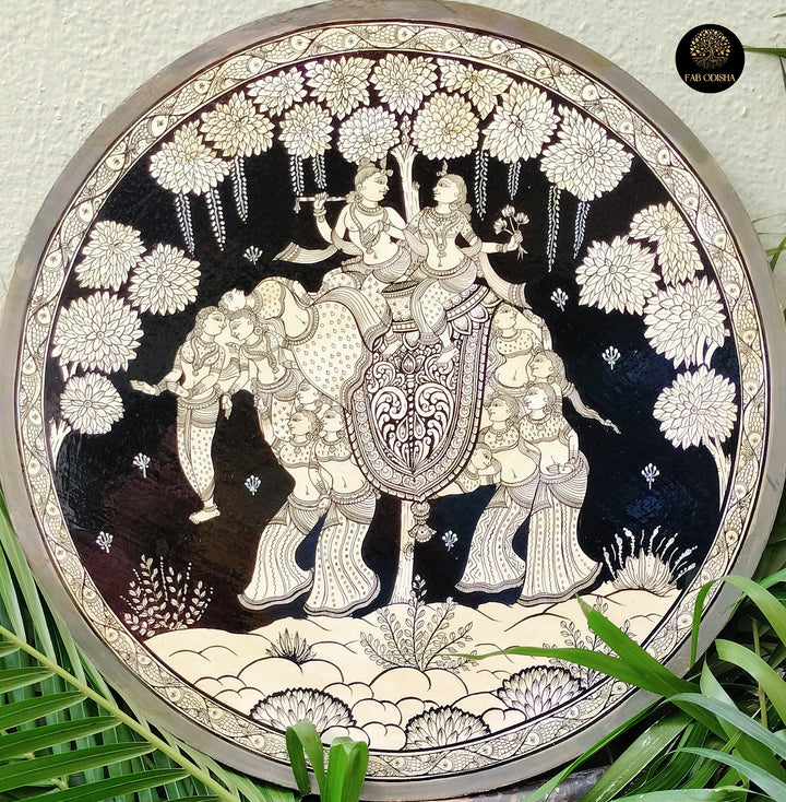 KANDARPA-HATI HAND CARVED/HAND-PAINTED "RADHA KRISHNA'S VISIT TO THE FOREST" WALL- PLATE