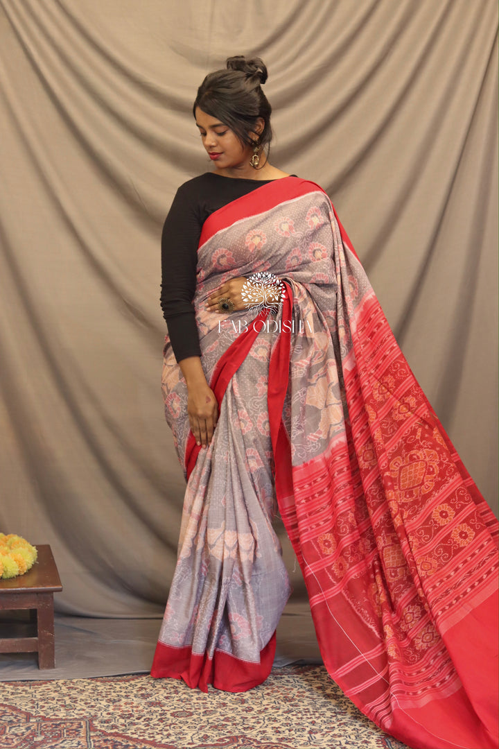 INDIAN DAISY GREY SAMBALPURI SAREE