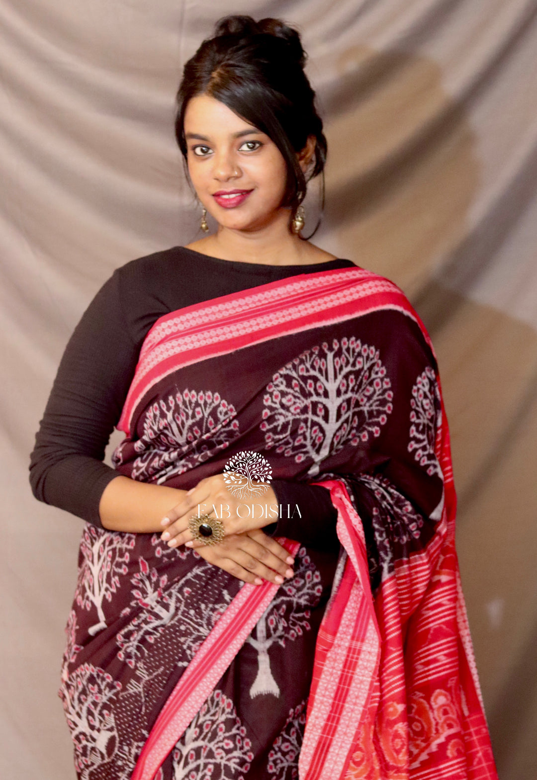 MESMERISING BLACK TREE OF LIFE SAMBALPURI COTTON SAREE