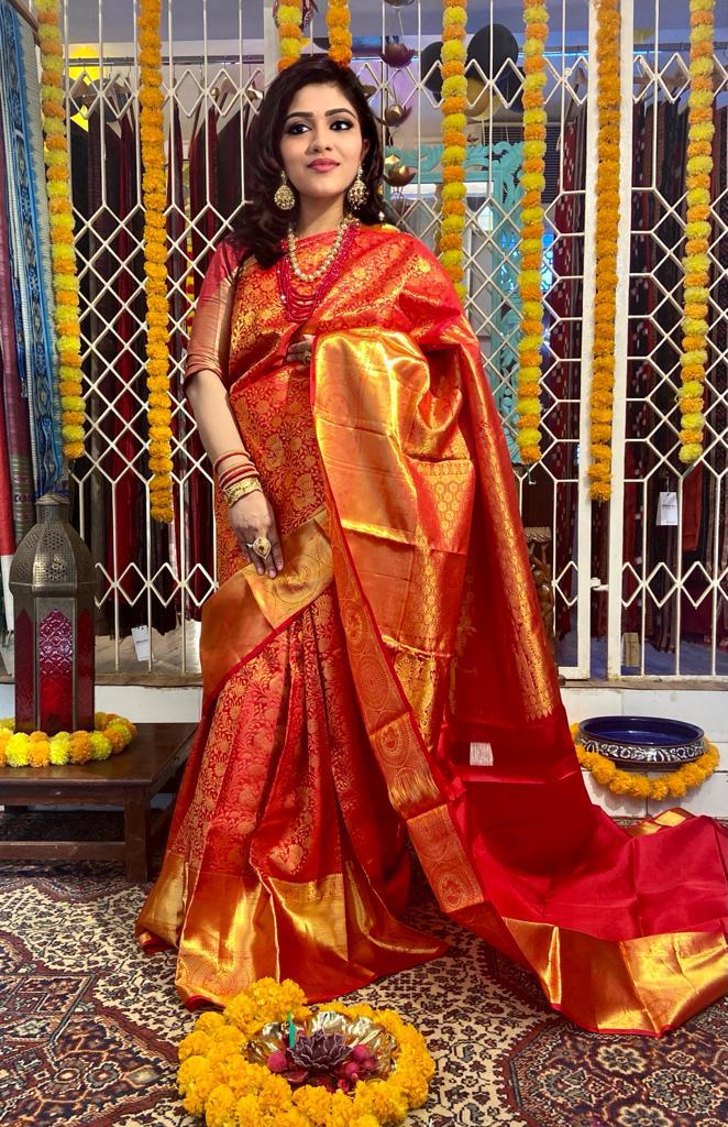 BRIDAL QUEEN KANJIVARAM GOLD ZARI SILK SAREE