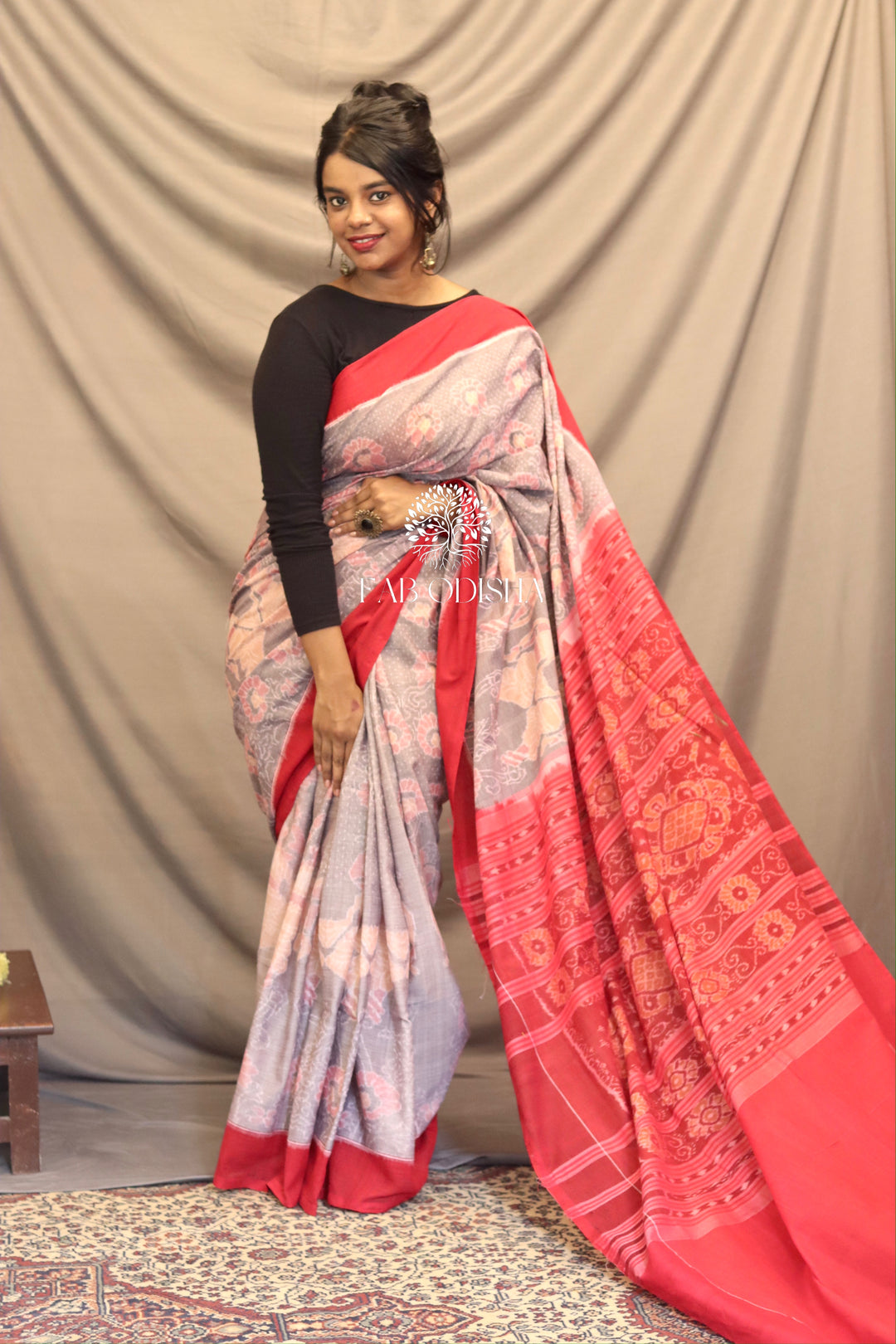 INDIAN DAISY GREY SAMBALPURI SAREE