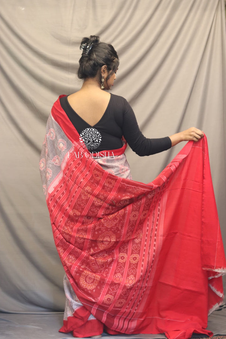 INDIAN DAISY GREY SAMBALPURI SAREE