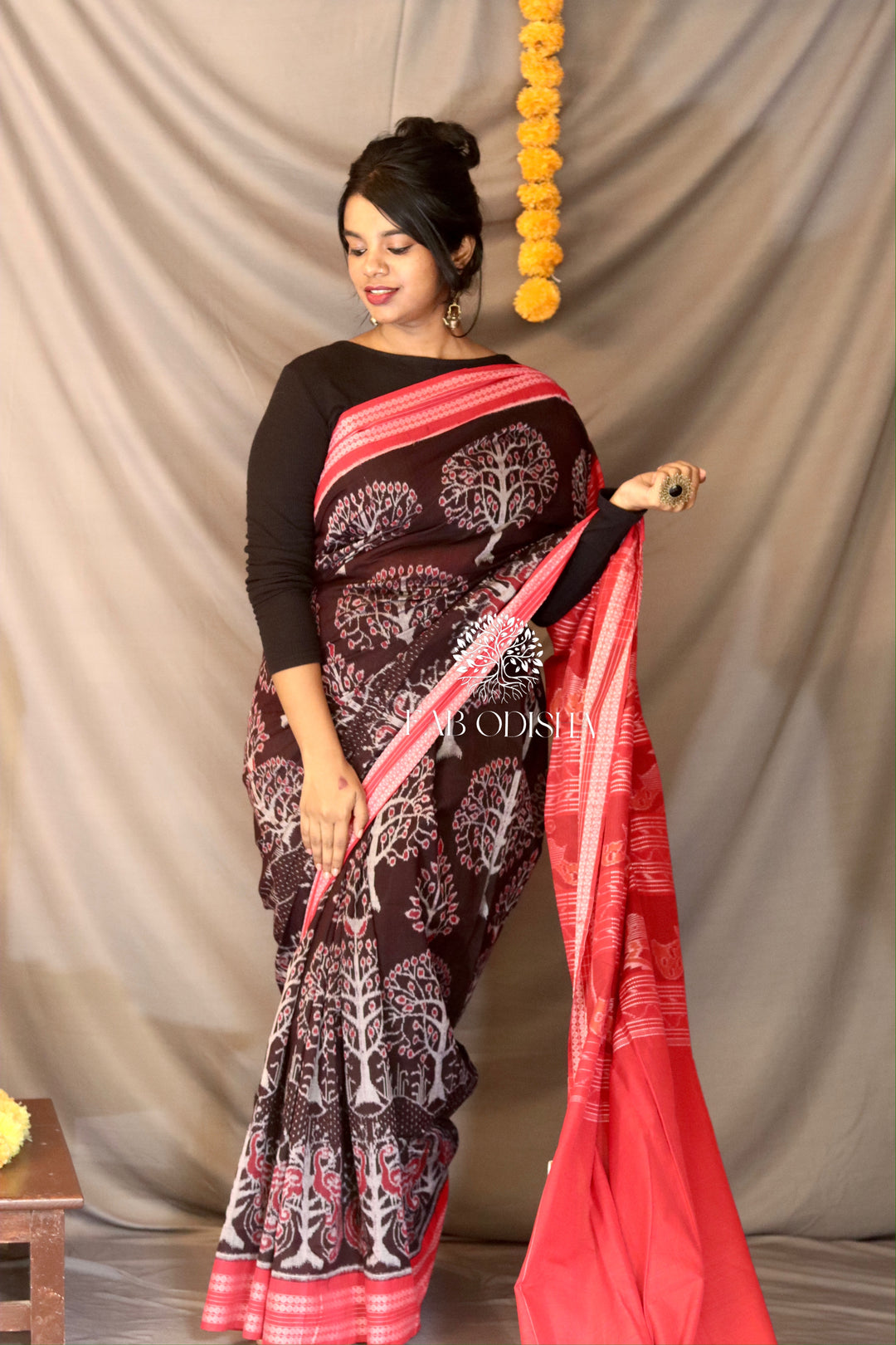 MESMERISING BLACK TREE OF LIFE SAMBALPURI COTTON SAREE