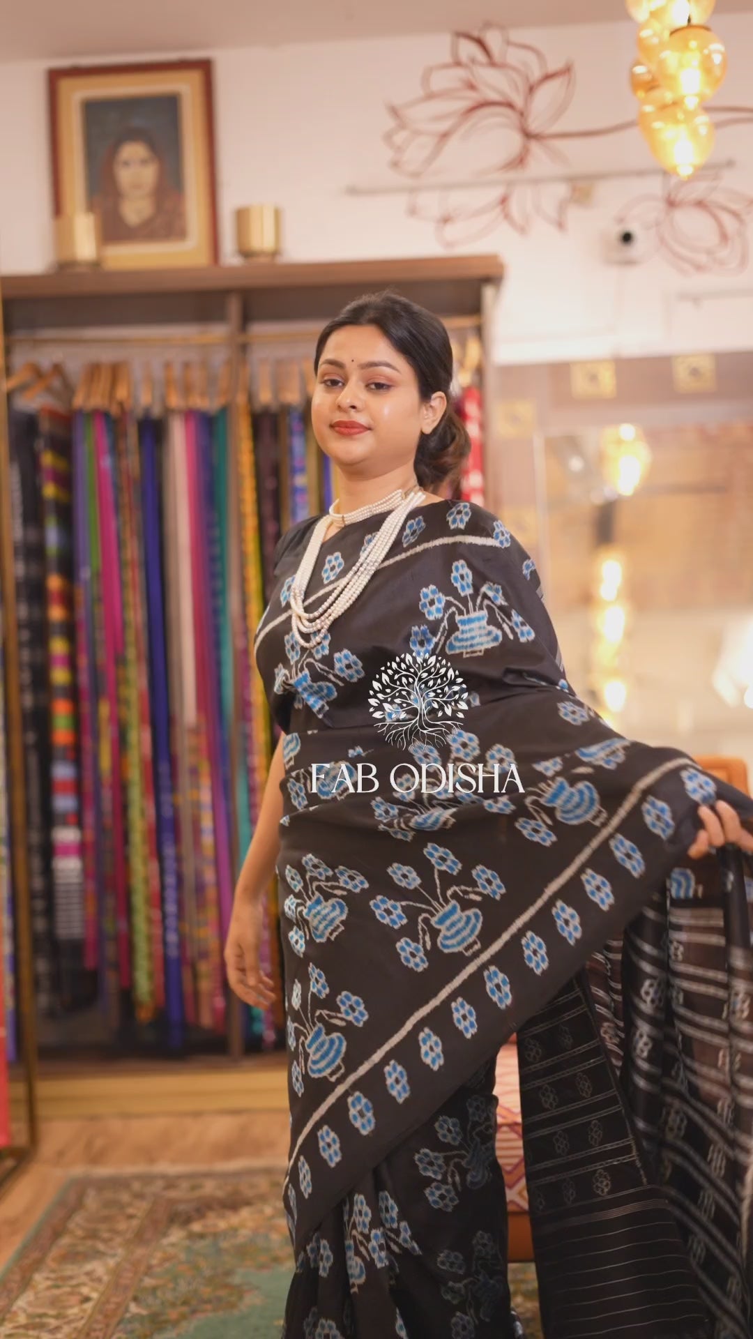 “PHOOLON-KI - RAAT” BLACK FLORAL IKAT MOTIF ELITE MULBERRY SILK SAREE