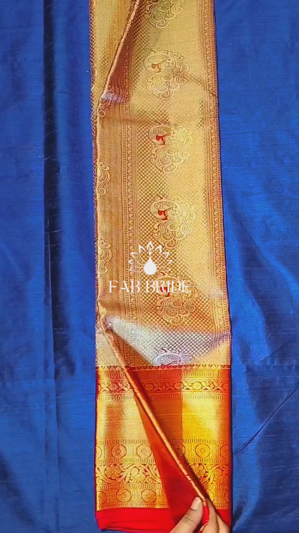 "PEACOCK DANCE IN GOLDEN HOUR" PURE TISSUE SILK KANJIVARAM SAREE