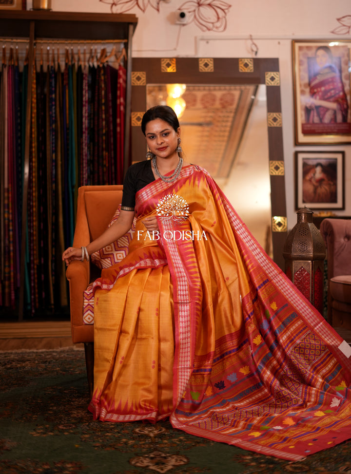 SWARNA-PUJO FINE TUSSAR SILK JALLA EXTRA-WEFT SAREE