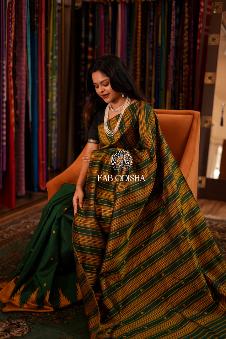 "SAADA-E-BAHAR" FINE MULBERRY DOUBLE PALLU BERHAMPURI SILK SAREE