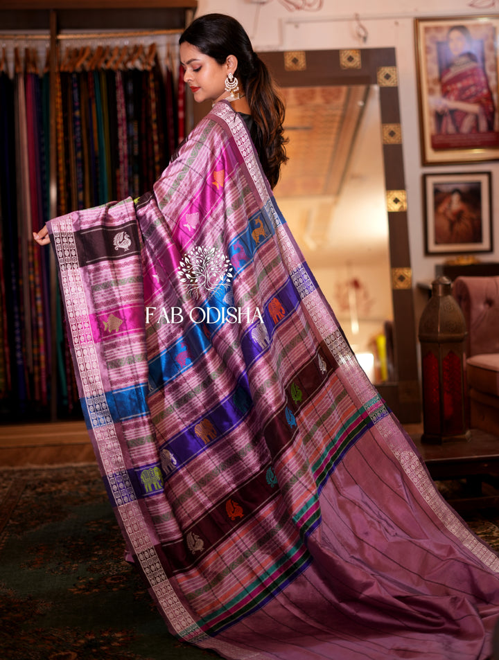 LILAC HUED CHECKERED DOUBLE ANCHAL BERHAMPURI PATTA