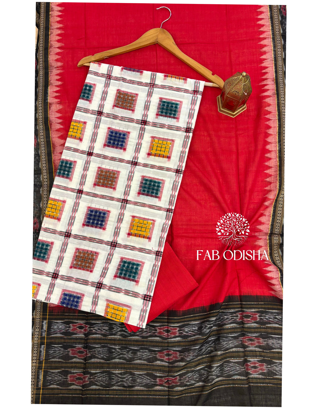 ASHWINI CHECKERED  SAMBALPURI PASSAPALI DOUBLE IKAT HANDWOVEN COTTON DRESS MATERIAL SET