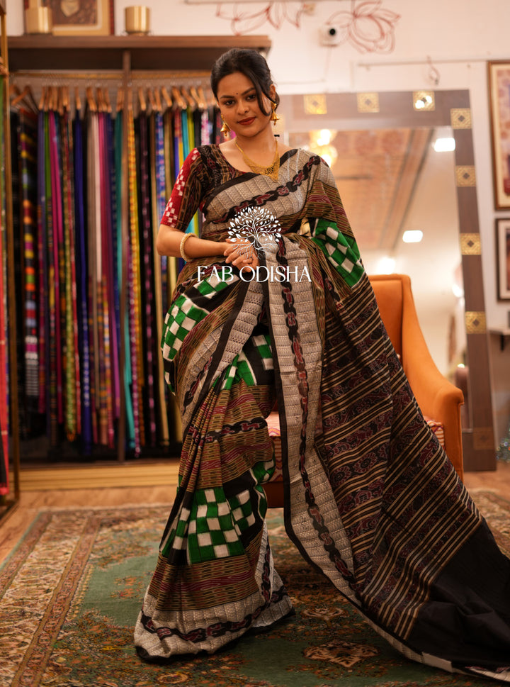 GREEN BICHITRAPURI SAMPURI SILK SAREE