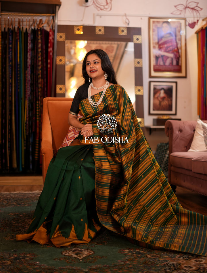 "SAADA-E-BAHAR" FINE MULBERRY DOUBLE PALLU BERHAMPURI SILK SAREE