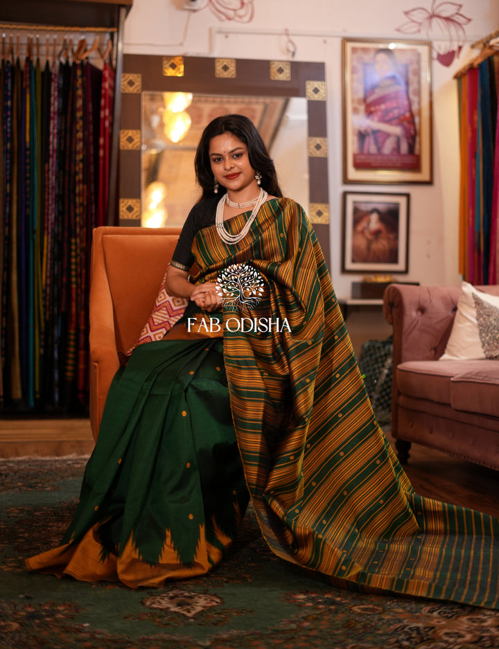 "SAADA-E-BAHAR" FINE MULBERRY DOUBLE PALLU BERHAMPURI SILK SAREE