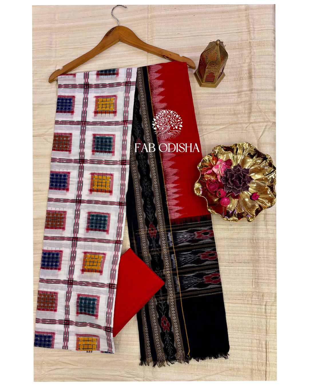 ASHWINI CHECKERED  SAMBALPURI PASSAPALI DOUBLE IKAT HANDWOVEN COTTON DRESS MATERIAL SET