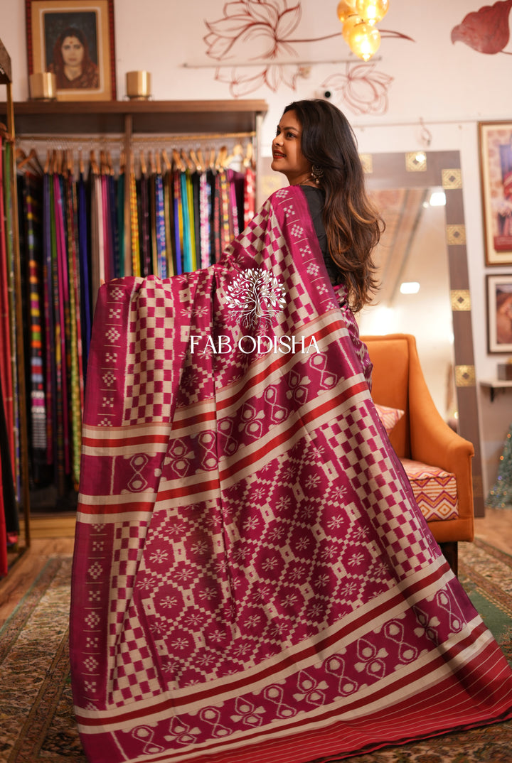 DELIGHTFUL PINK IKAT ELITE MULBERRY HANDLOOM SILK SAREE