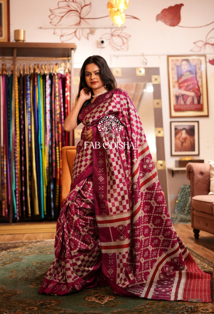 DELIGHTFUL PINK IKAT ELITE MULBERRY HANDLOOM SILK SAREE