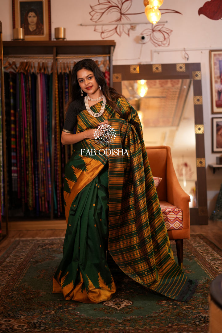 "SAADA-E-BAHAR" FINE MULBERRY DOUBLE PALLU BERHAMPURI SILK SAREE