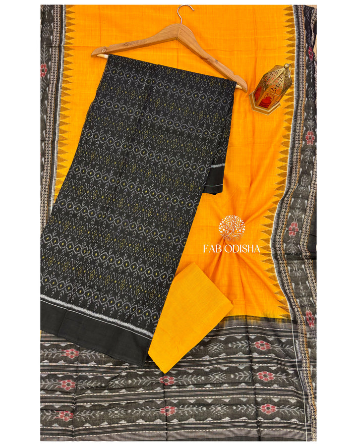 MUSTARD MASTI PURE SAMBALPURI PASSAPALI DOUBLE IKAT COTTON DRESS MATERIAL SET