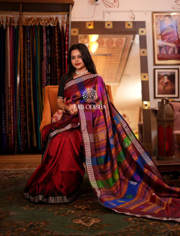 RESPLENDENT LAAC SINDOORI DOUBLE ANCHAL BERHAMPURI PATTA SAREE