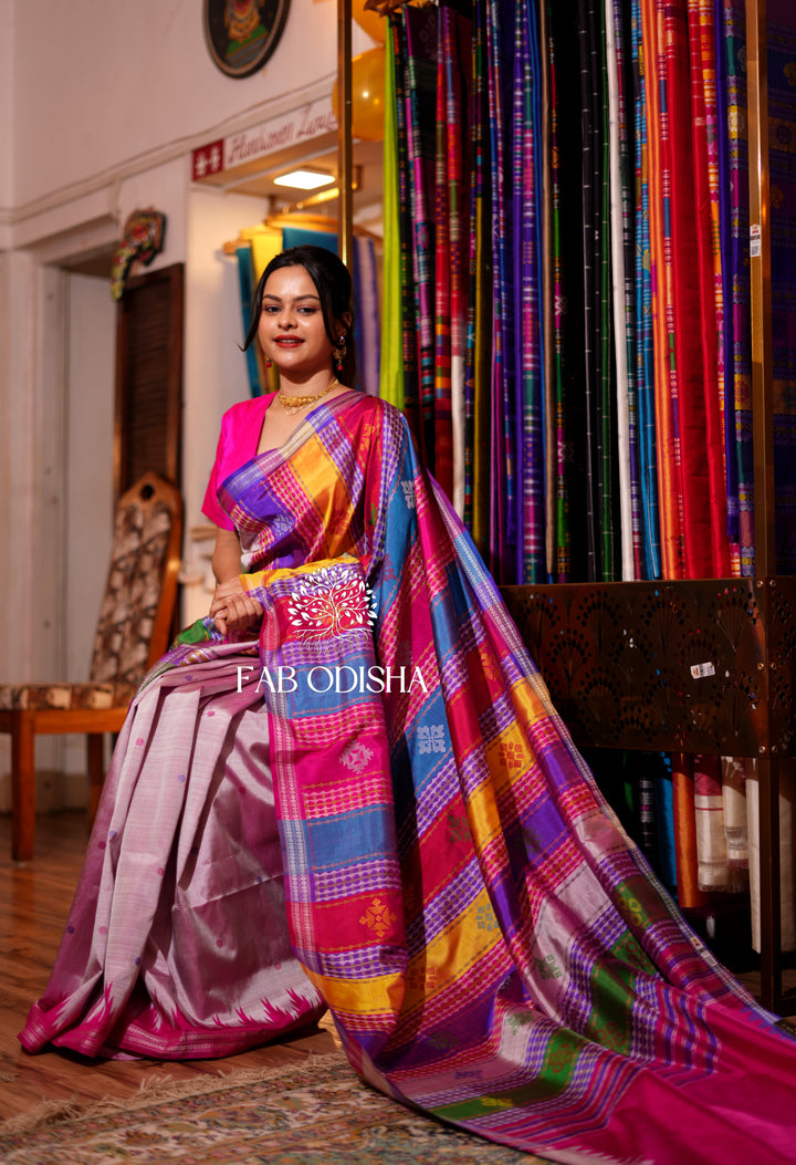 "CHANDINI BAHAR" PRECIOUS JHOTI MOTIF DOUBLE ANCHAL , RUDRAKH BORDER BERHAMPURI PATTA SAREE