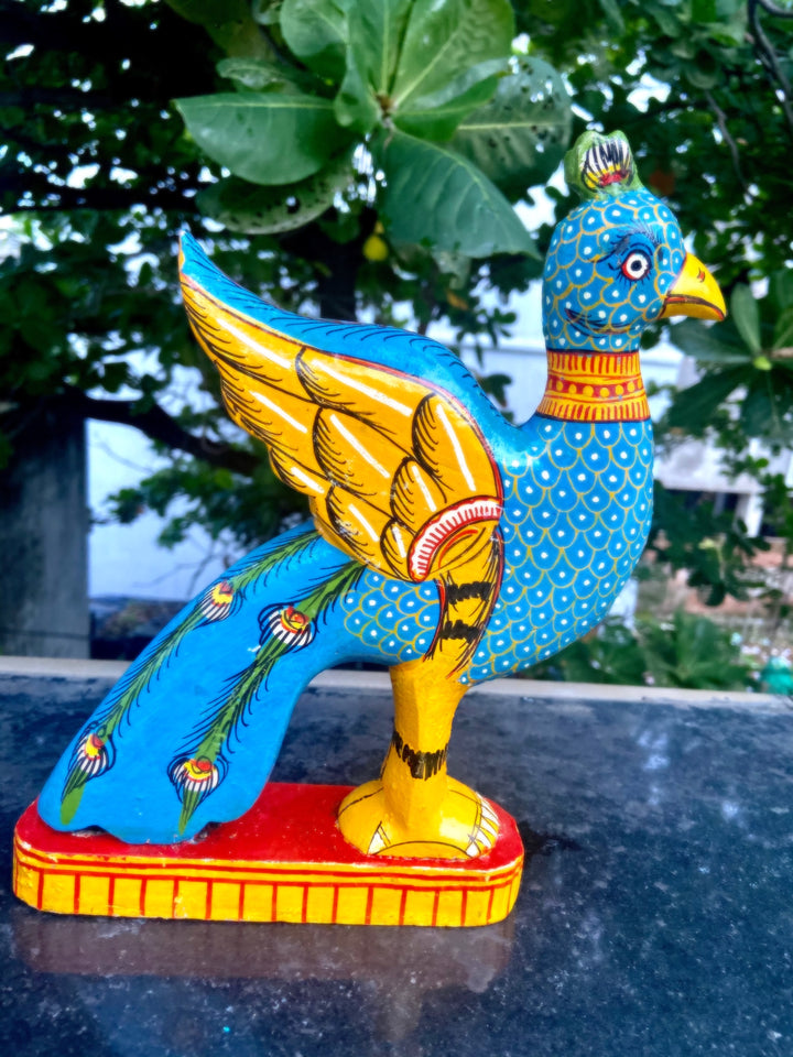 HAND-CARVED/HANDPAINTED WOODEN PEACOCK STAND