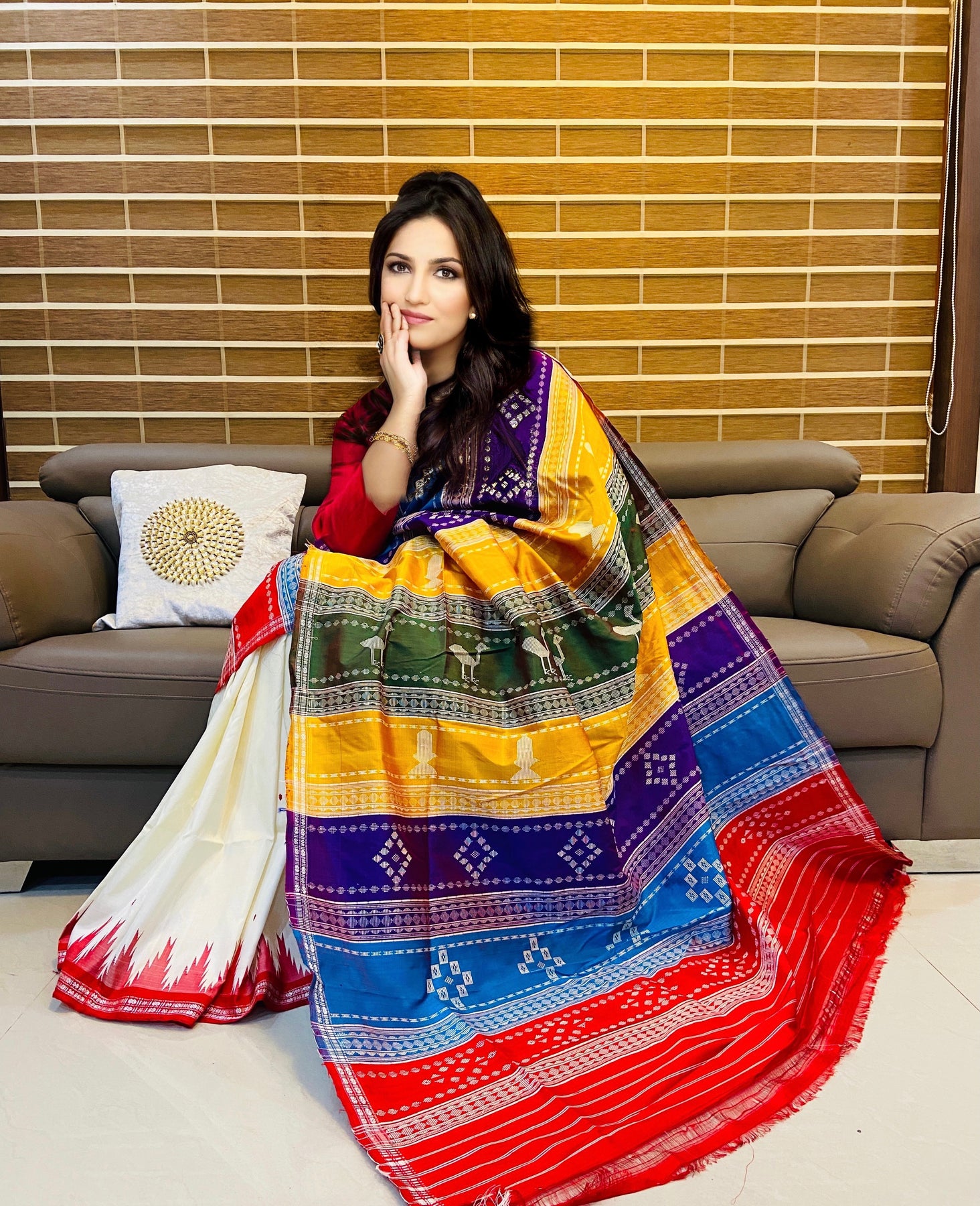 Handwoven Berhampuri Double Palla Silk Saree - Seerat