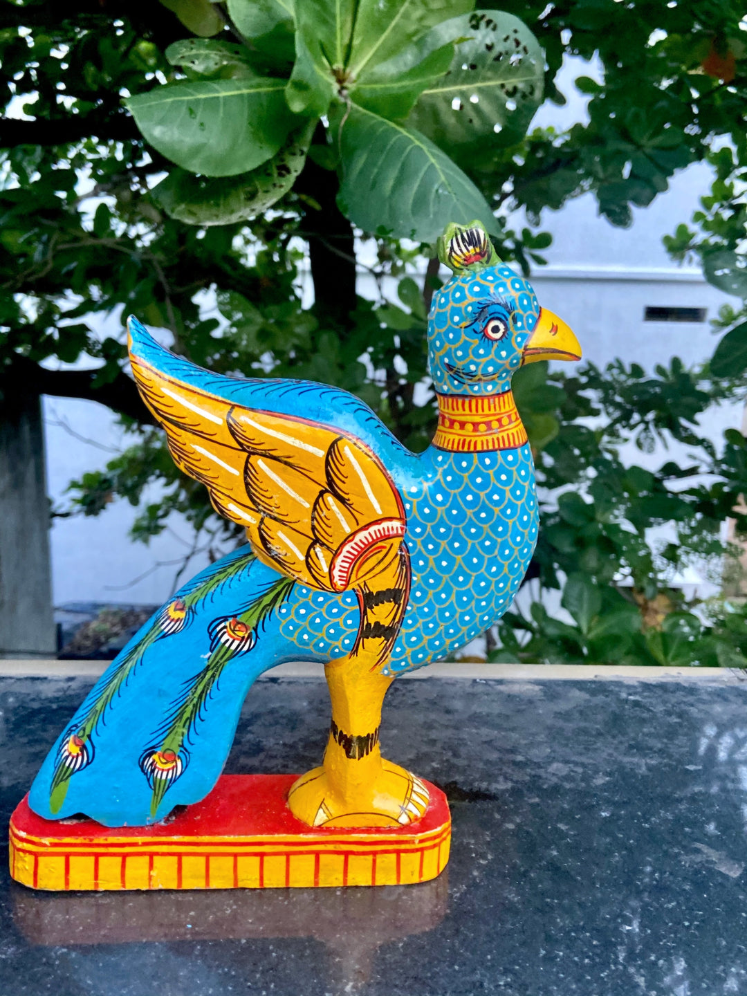 HAND-CARVED/HANDPAINTED WOODEN PEACOCK STAND